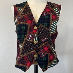 Koret Petites Vintage Plaid Tartan Vest Womens Size 10 Gold Buttons Retro Style